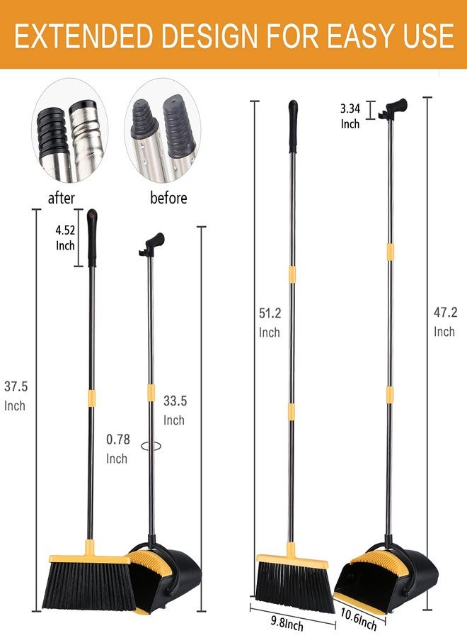Tiumso Broom and Dustpan [2019 Version] Tiumso Dust pan Broom Set with Upgrade Combo and Sturdiest Extendable Long Handle,4 Layers Bristles,Upright Standing for Home, Office, Kitchen, Lobby(Black+Yellow) - Image 2